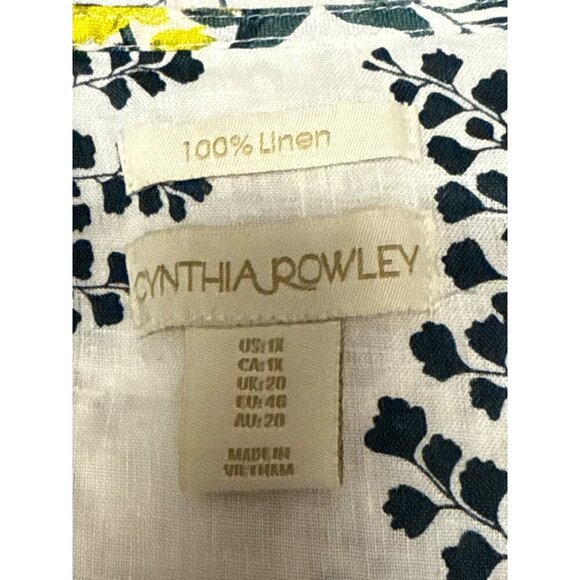 Cynthia Rowley Women's Shirt 100% Linen Floral Roll Tab Sleeve Button Size 1X - Picture 9 of 10